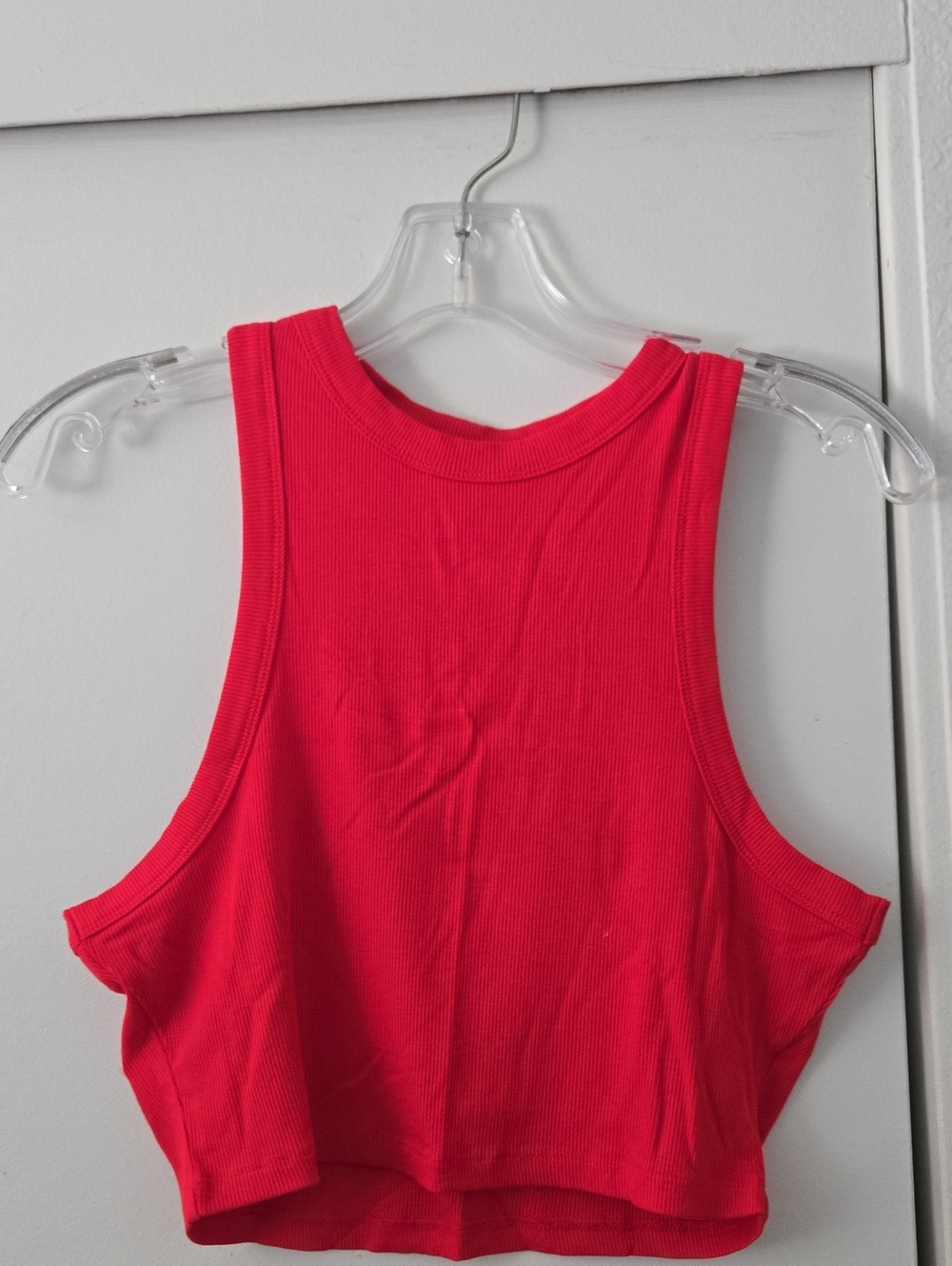 Red Ribbed Crop Tank Top - Women